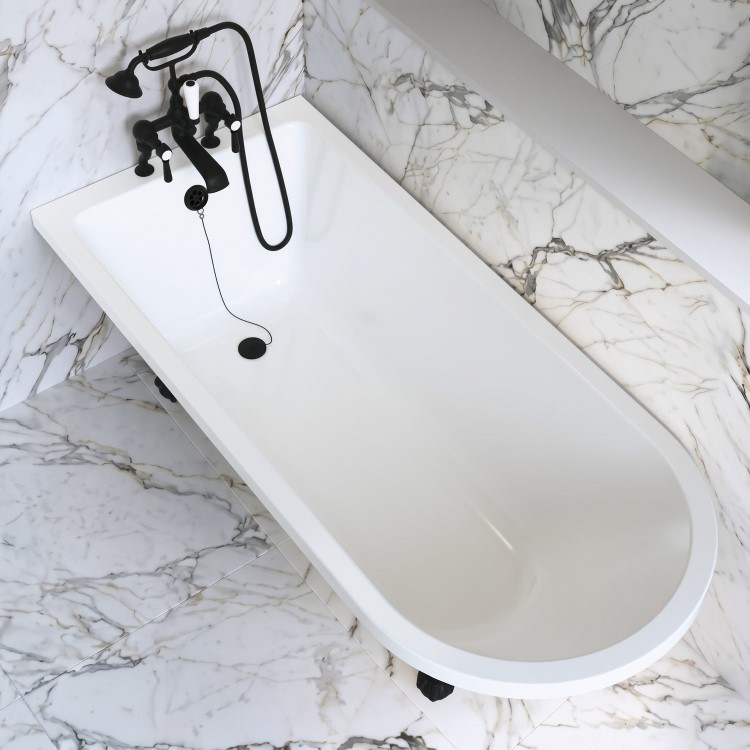 Black Freestanding Single Ended Bath with Black Feet 1670 x 740mm - Park Royal