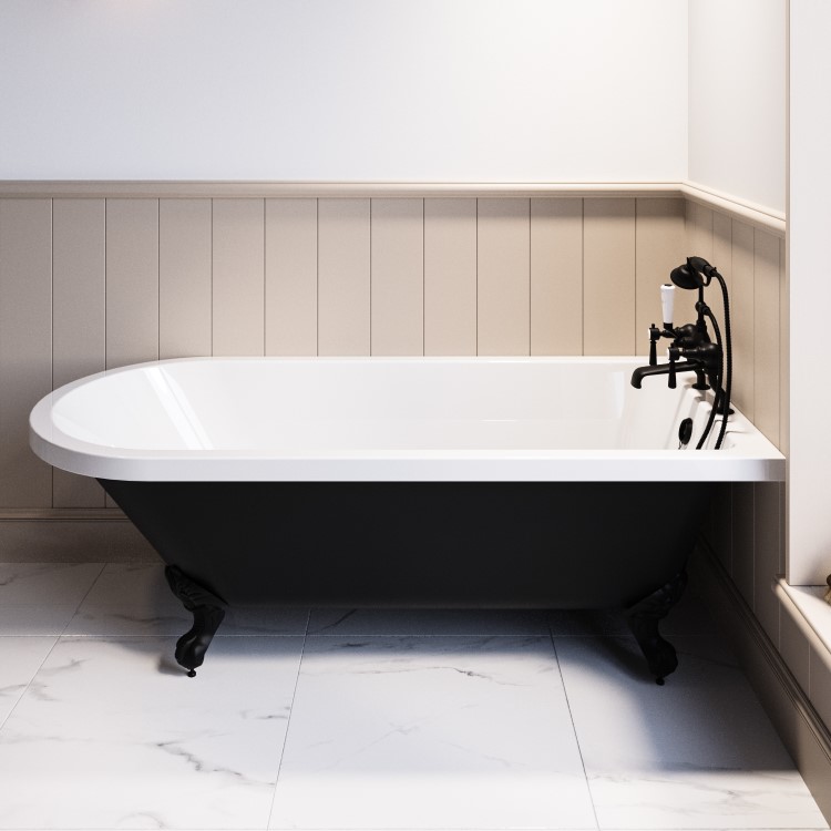 ONLY OPENED - Black Freestanding Single Ended Bath with Black Feet 1670 x 740mm - Park Royal