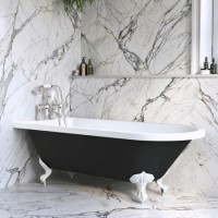 Black Freestanding Single Ended Bath with White Feet 1670 x 740mm - Park Royal