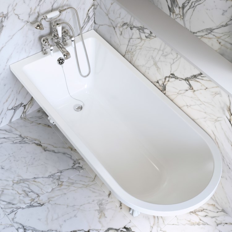 Black Freestanding Single Ended Bath with White Feet 1670 x 740mm - Park Royal