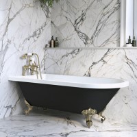 Black Freestanding Single Ended Bath with Brass Feet 1670 x 740mm - Park Royal