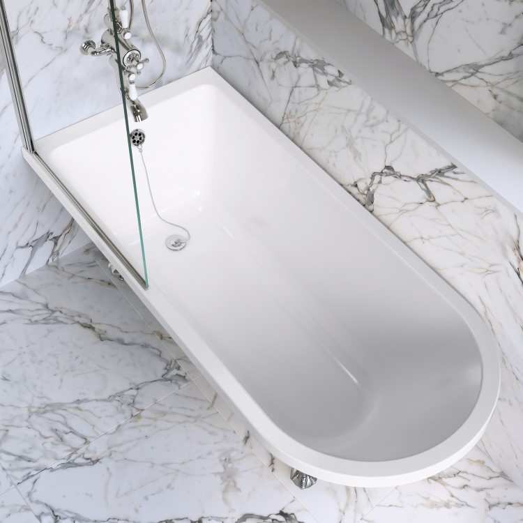 Black Freestanding Single Ended Shower Bath with Chrome Screen & Feet 1670 x 740 mm - Park Royal