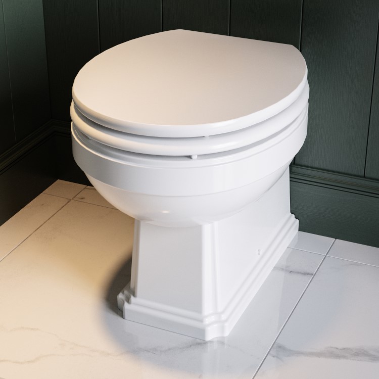 ONLY OPENED - Back to Wall Traditional Toilet with Wooden Soft Close Seat & Brass Hinges - Park Royal