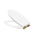 PRSEATHINGEBB White Round Wooden Soft Close Toilet Seat with Quick Release and Brass Hinges - Park Royal