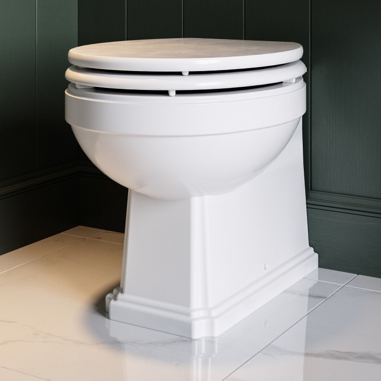 ONLY OPENED - Back to Wall Traditional Toilet with Wooden Soft Close Seat & Brass Hinges - Park Royal