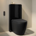 BUN/PURMBBTW/99687 Matt Black Back To Wall Smart Bidet Japanese Toilet With Black Glass Cabinet, Frame, Cistern & Pneumatic Dual Flush Button - Purificare