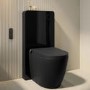 Matt Black Back To Wall Smart Bidet Japanese Toilet With Black Glass Cabinet, Frame, Cistern & Pneumatic Dual Flush Button - Purificare