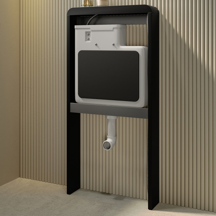 Matt Black Back To Wall Smart Bidet Japanese Toilet With Black Glass Cabinet, Frame, Cistern & Pneumatic Dual Flush Button - Purificare
