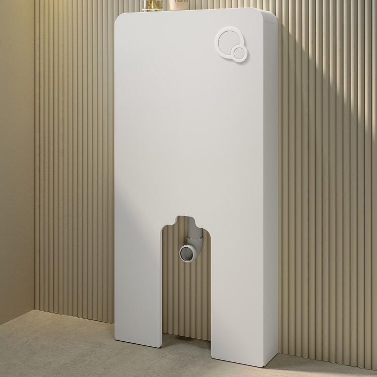 Matt Black Back To Wall Smart Bidet Japanese Toilet With White Glass Cabinet, Frame, Cistern & Pneumatic Dual Flush Button - Purificare