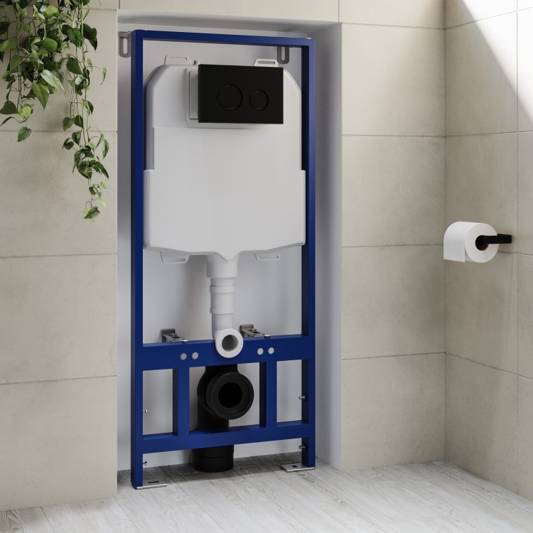 Matt Black Wall Hung Smart Bidet Japanese Toilet & 1160mm Frame Cistern and Matt Black Mechanical Flush Plate - Purificare