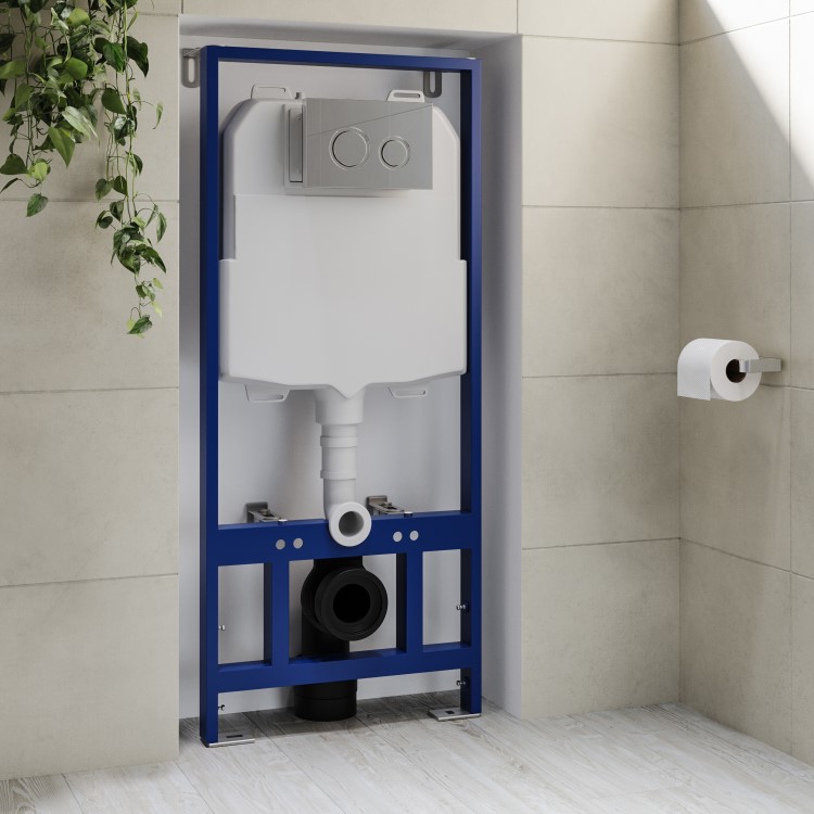 Matt Black Wall Hung Smart Bidet Japanese Toilet & 1160mm Frame Cistern and Chrome Mechanical Flush Plate - Purificare