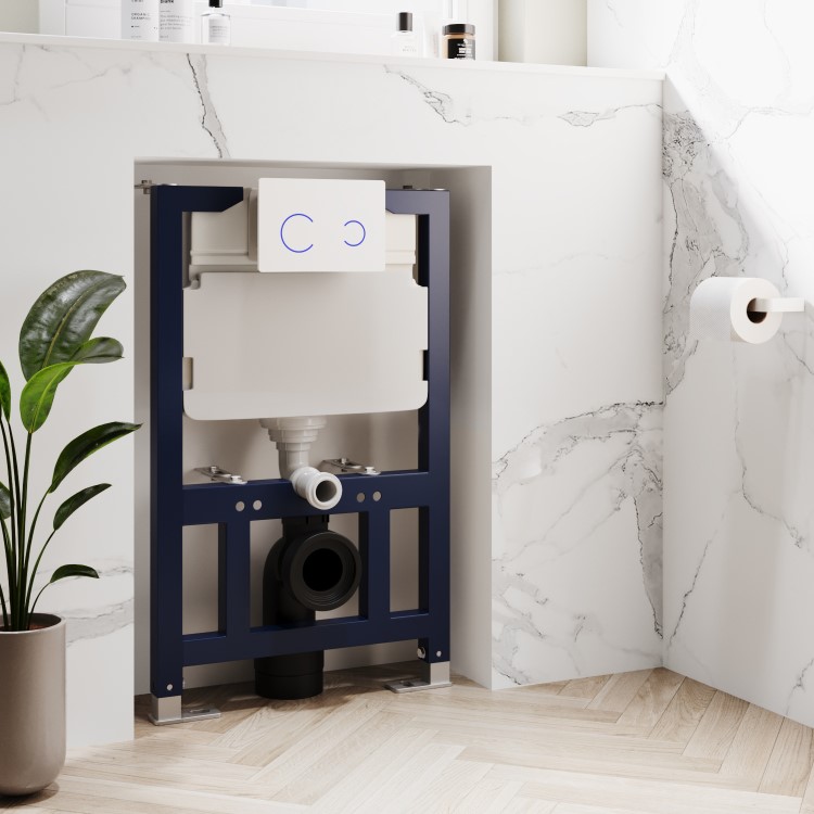 Matt Black Wall Hung Smart Bidet Japanese Toilet & 820mm Frame Cistern with White Glass Sensor Pneumatic Flush Plate - Purificare