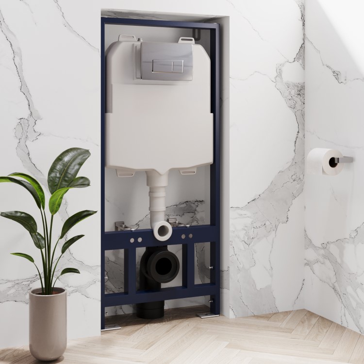 Matt Black Wall Hung Smart Bidet Japanese Toilet & 1160mm Frame Cistern with Polished Chrome  Pneumatic Flush Plate - Purificare