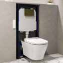 BUN/PURWHTE451/91100 Wall Hung Smart Bidet Japanese Toilet with Heated Seat & 1160mm Frame Cistern and Brass Pneumatic Flush Plate - Purificare