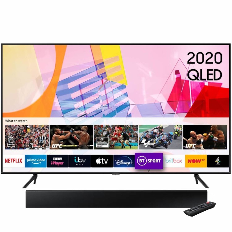 Samsung QE55Q60TAUXXU 55" 4K Ultra HD HDR10+ Smart QLED TV with Soundbar and Subwoofer