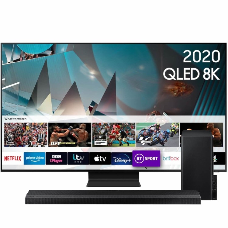 Samsung QE75Q800TATXXU 75" 8K Ultra Sharp HD HDR10+ Smart QLED TV with Soundbar & Subwoofer