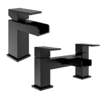 Black Waterfall Bath and Basin Tap Set - Quadra