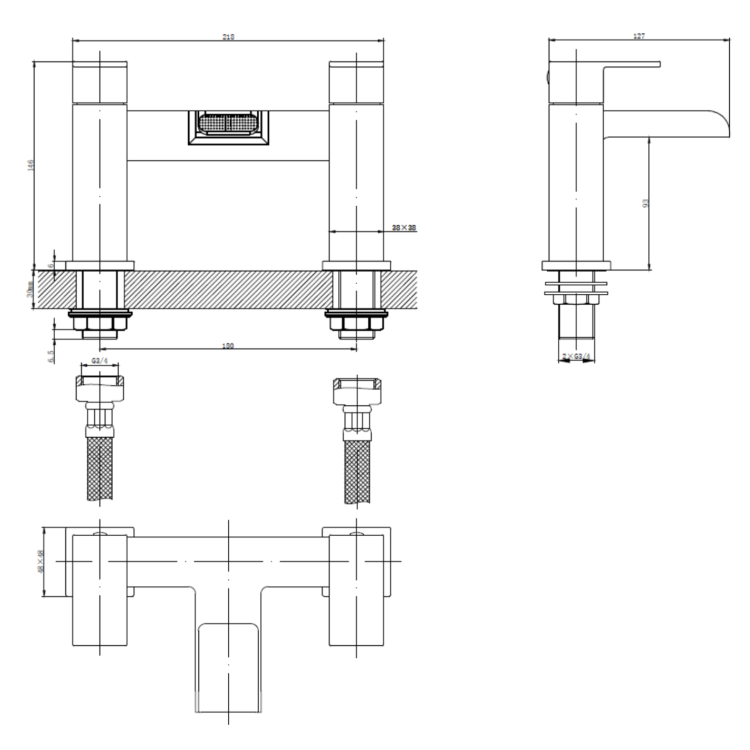 GRADE A1 - Black Bath Mixer Tap - Quadra