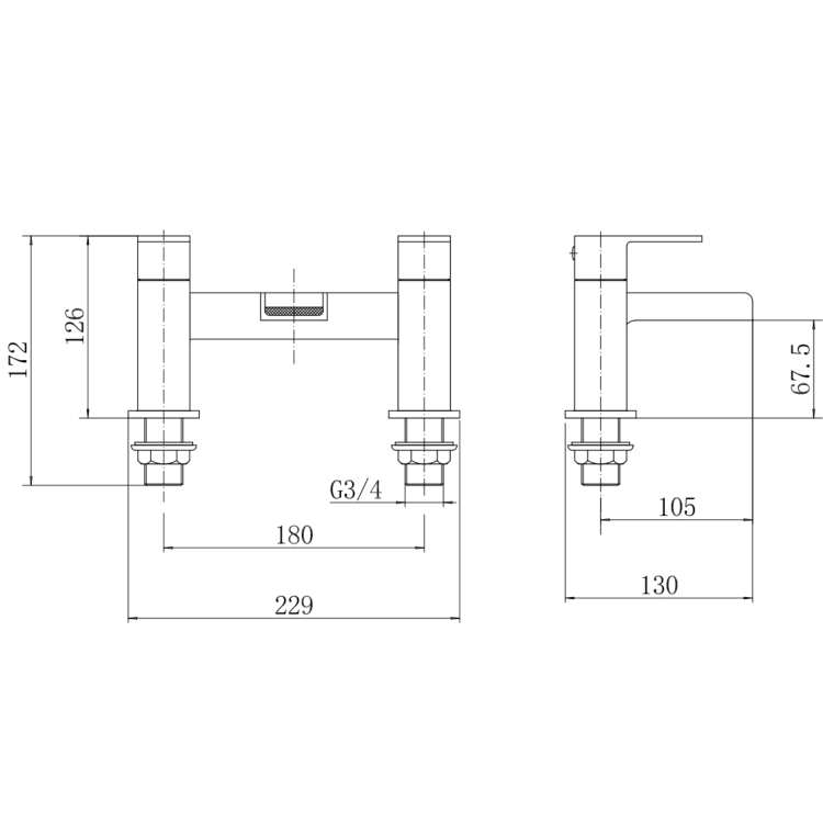Black Waterfall Bath and Basin Tap Set - Quadra