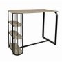 Oak and Black Bar Table Set with 2 Tan Faux Leather Adjustable Bar Stools - Quinn