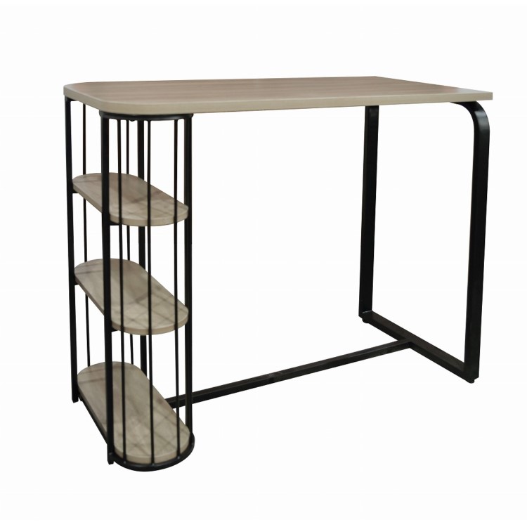Oak and Black Bar Table Set with 2 Tan Faux Leather Adjustable Bar Stools - Quinn