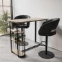 Oak and Black Bar Table Set with 2 Grey Faux Leather Adjustable Bar Stools - Quinn