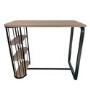 Oak and Black Bar Table Set with 2 Grey Faux Leather Adjustable Bar Stools - Quinn