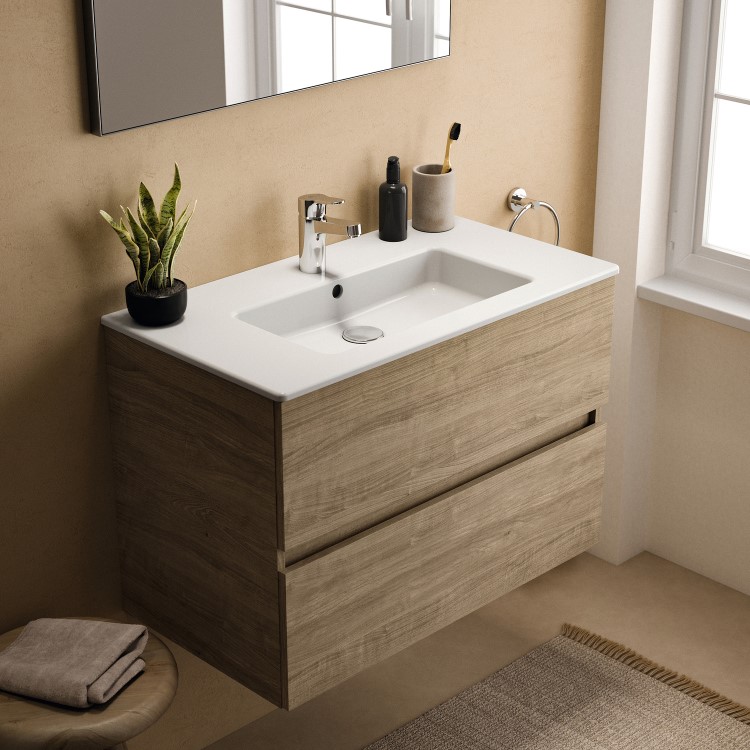 800mm Ideal Standard Oak Eurovit+ Wall Hung Vanity Unit with Basin