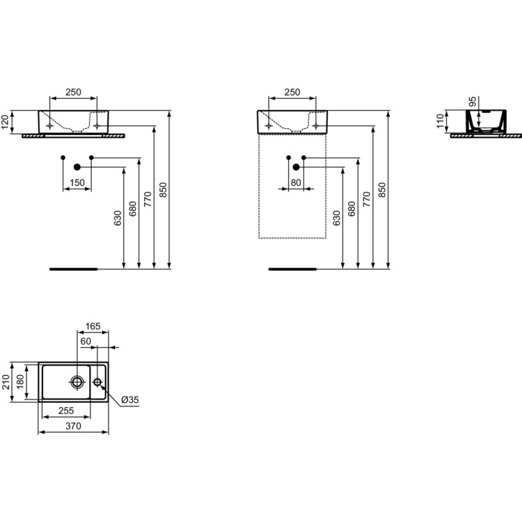 350mm Ideal Standard Eurovit+ Oak Right-Hand Wall Hung Vanity Unit with Basin