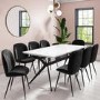 White Gloss Dining Table with 8 Black Velvet Dining Chairs - Rochelle