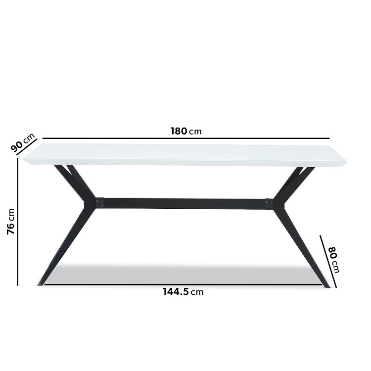 White Gloss Dining Table with 8 Black Velvet Dining Chairs - Rochelle
