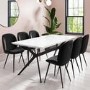 White Gloss Dining Table with 6 Black Velvet Dining Chairs - Rochelle
