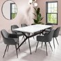White Gloss Dining Table with 6 Logan Grey Velvet Dining Tub Chairs - Rochelle