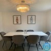 White Gloss Dining Table with 6 Logan Grey Velvet Dining Tub Chairs - Rochelle