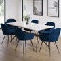White Gloss Dining Table Set with 6 Navy Velvet Chairs - Seats 6 - Rochelle