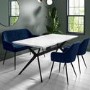 White Gloss Dining Table Set with 2 Navy Velvet Chairs and 1 Bench - Seats 4 - Rochelle