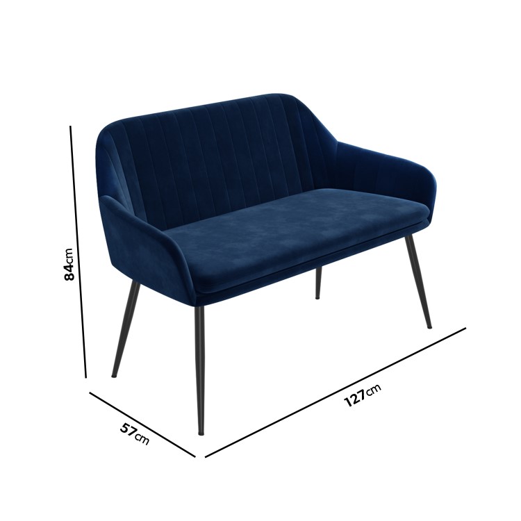 White Gloss Dining Table Set with 2 Navy Velvet Chairs and 1 Bench - Seats 4 - Rochelle