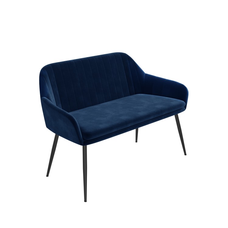 White Gloss Dining Table Set with 2 Navy Velvet Chairs and 1 Bench - Seats 4 - Rochelle