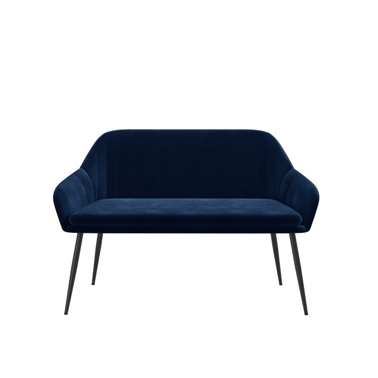 White Gloss Dining Table Set with 2 Navy Velvet Chairs and 1 Bench - Seats 4 - Rochelle