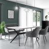 White Gloss Dining Table with Grey Velvet High Back Dining Bench and 2 Dining Chairs - Rochelle