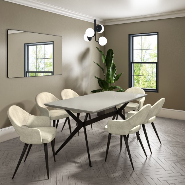 Taupe High Gloss Dining Table with 6 Beige Fabric Dining Chairs - Rochelle