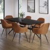 Black Dining Table Set with 6 Tan Faux Leather Chairs - Rochelle