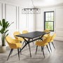 Black Dining Table with 6 Mustard Fabric Dining Chairs - Rochelle