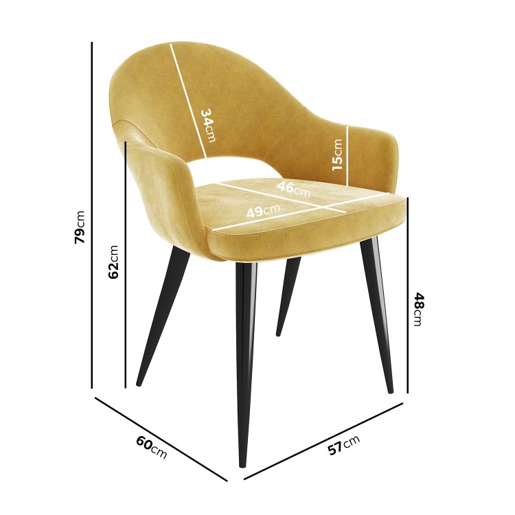 Black Dining Table with 6 Mustard Fabric Dining Chairs - Rochelle