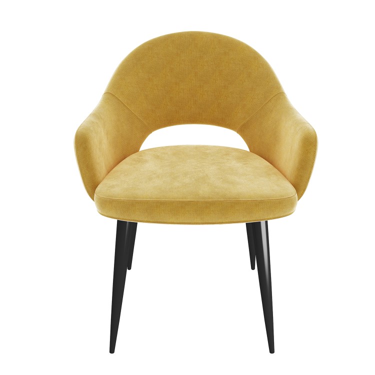 Black Dining Table with 6 Mustard Fabric Dining Chairs - Rochelle