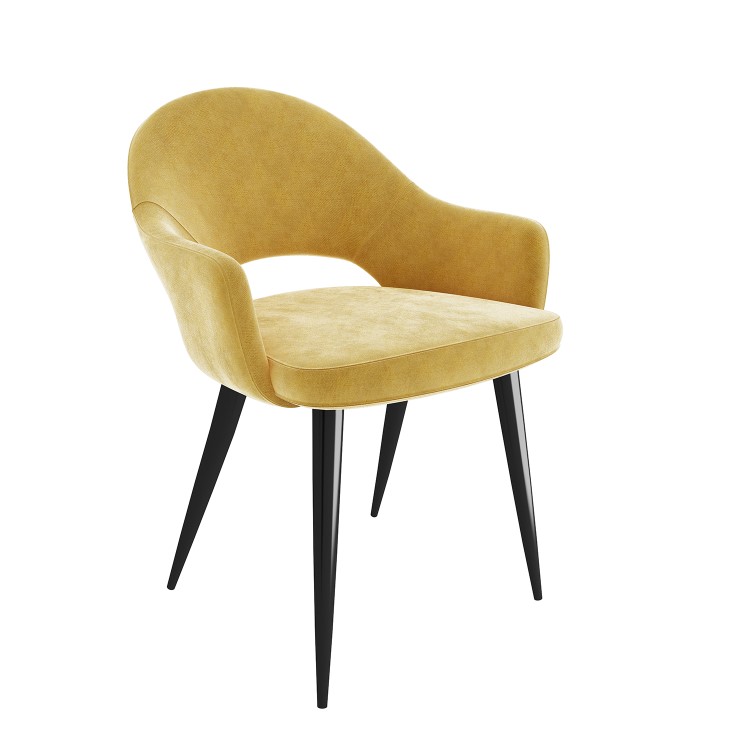 Black Dining Table with 6 Mustard Fabric Dining Chairs - Rochelle