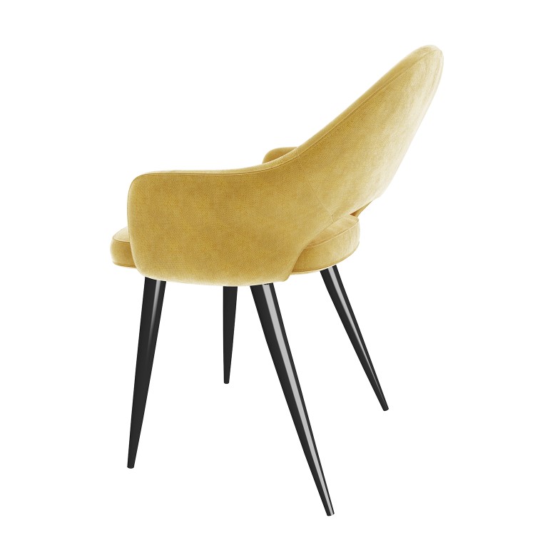 Black Dining Table with 6 Mustard Fabric Dining Chairs - Rochelle