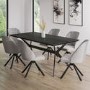 Black Oak Dining Table Set with 6 Grey Upholstered Swivel Chairs - Seats 6 - Rochelle