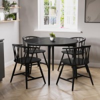 Round Black Folding Drop Leaf Dining Table with 4 Curved Wooden Spindle Dining Chairs - Rudy