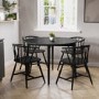Round Black Folding Drop Leaf Dining Table with 4 Curved Wooden Spindle Dining Chairs - Rudy
